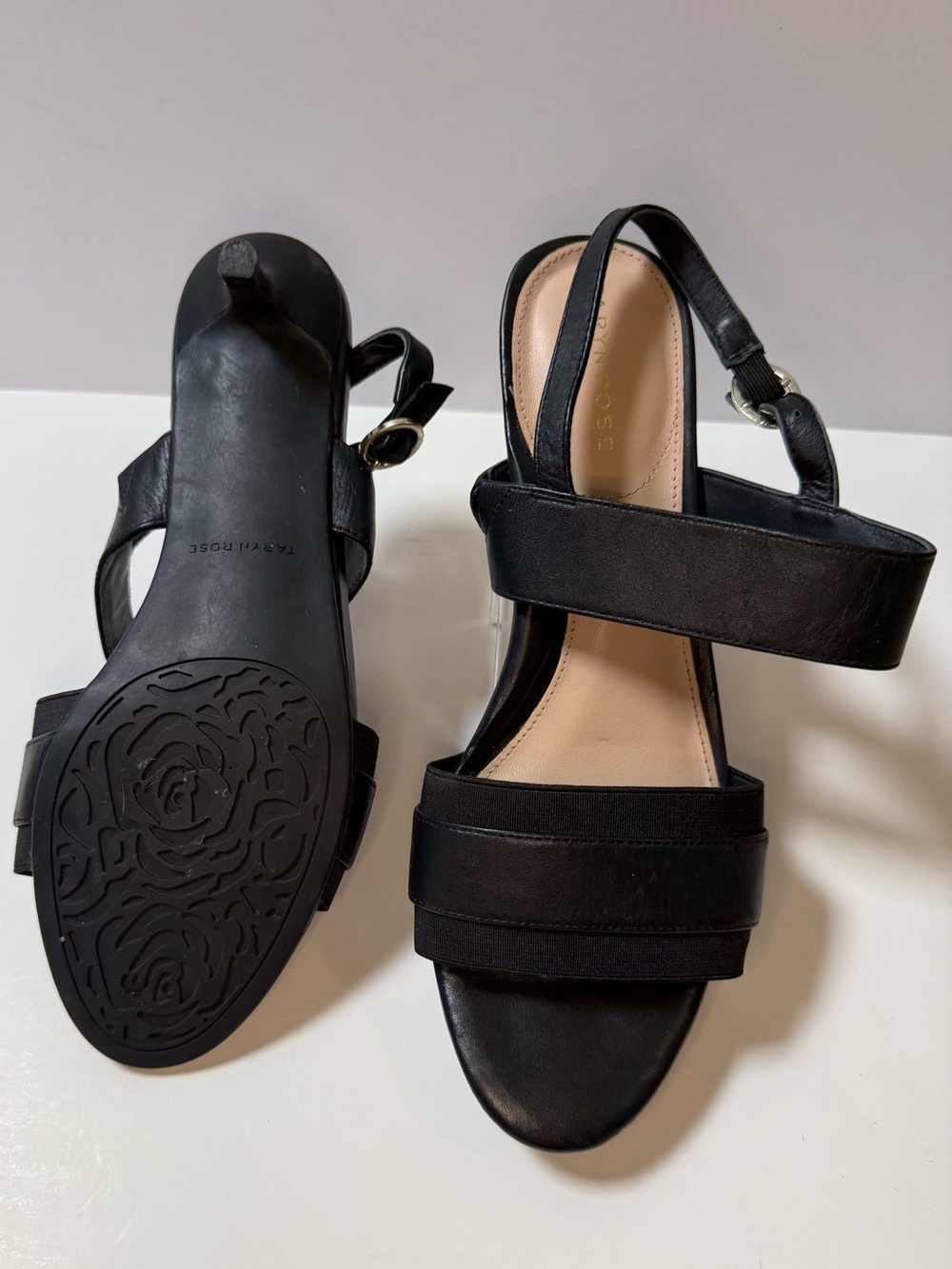 Taryn Rose Black Wide-Strap Slingback Sandals - Picture 5 of 11
